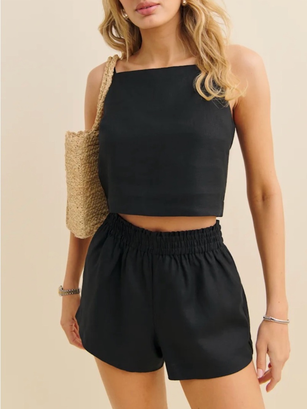 Reformation Navy Elastic Waist Athletic Shorts